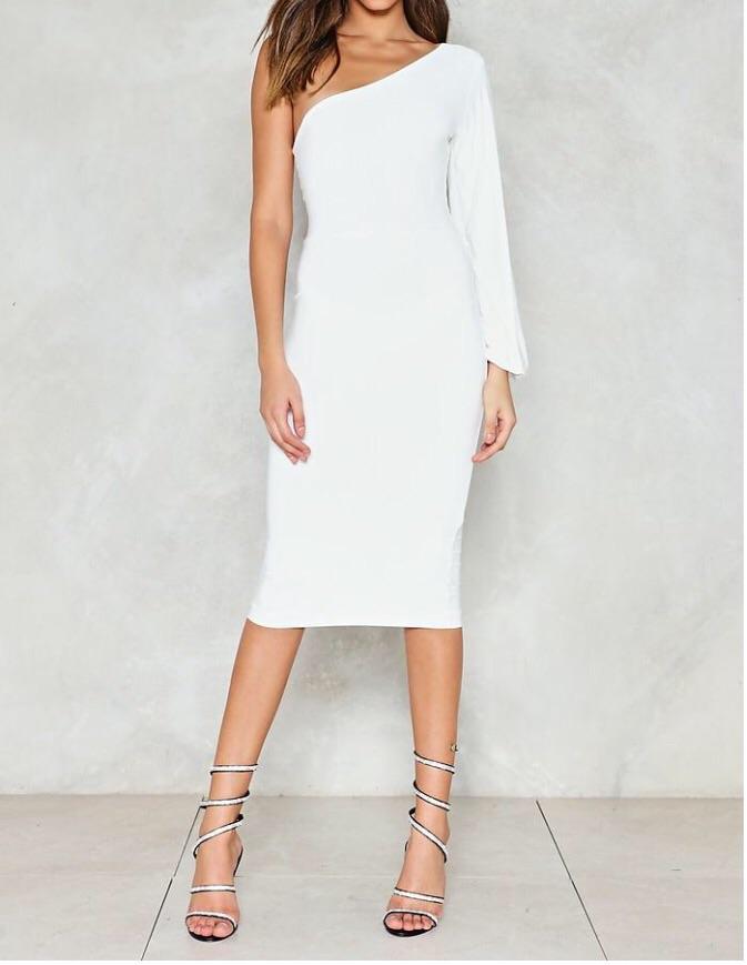 Anything But Cold One Shoulder Midi Length Dress Anything But Cold One Shoulder Midi Length Dress