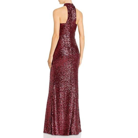 Long Fluted Sequin Mock Neck Gown - Solo Stylez