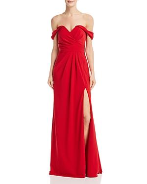 Off-the-Shoulder Draped Gown With Side Split - Solo Stylez