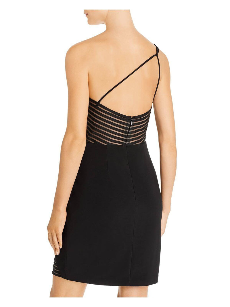 One-Shoulder Cocktail Dress With Mesh Panel - Solo Stylez