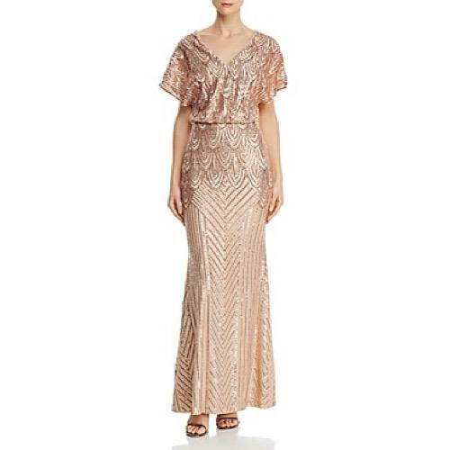 Sequined Blouson Fluted Gown - Solo Stylez