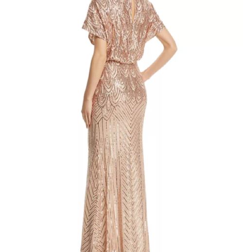 Sequined Blouson Fluted Gown - Solo Stylez