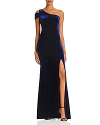 Velvet One-Shoulder Gown with Side Split - Solo Stylez