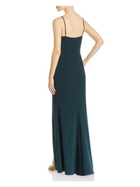Green Solid Spaghetti Strap Square Neck Full-Length Evening Dress - Solo Stylez