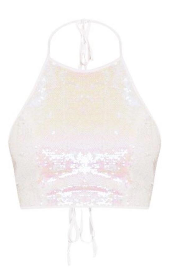 Baby Be Mine Halter Neck Backless Sequin Crop Top - Solo Stylez