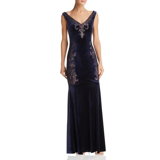 Velvet Lace Special Occasion Dress With Mesh Panels - Solo Stylez