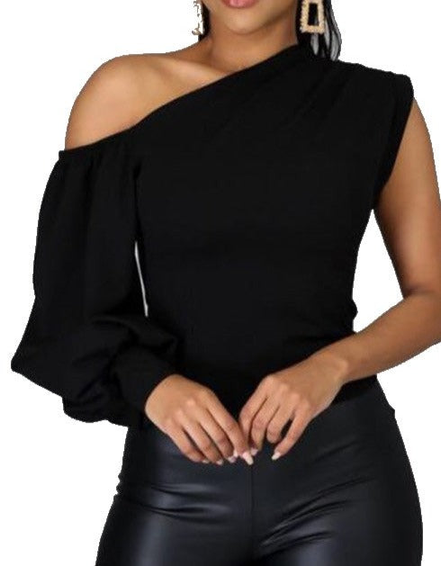 One Shoulder Fitted Puff Sleeve Top