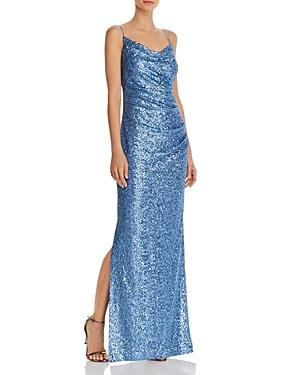 Sequined Solid Spaghetti Strap V Neck Full-Length Bodycon Evening Dress - Solo Stylez