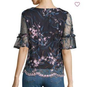 Dark Navy Multi Spring Bloom Top Size S - Solo Stylez