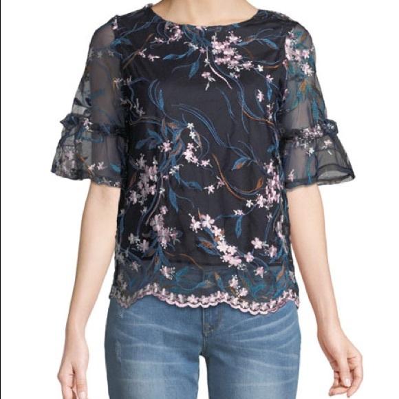 Dark Navy Multi Spring Bloom Top Size S - Solo Stylez