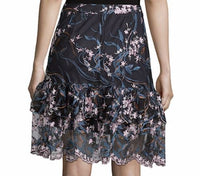 Navy Floral Spring Bloom Tiered Embroidered Skirt Size 8 - Solo Stylez