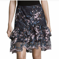 Navy Floral Spring Bloom Tiered Embroidered Skirt Size 8 - Solo Stylez